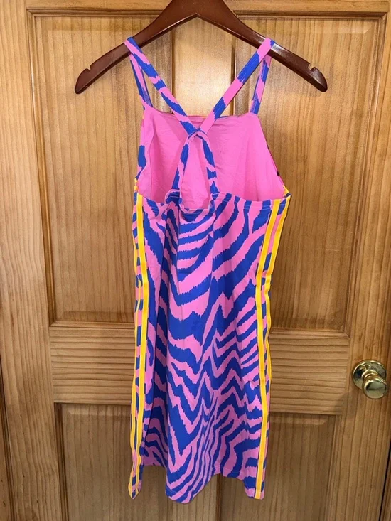 NWT Adidas x Farm Rio Pink & Blue Zebra-Stripe Mini Tank Dress-M - Picture 10 of 13